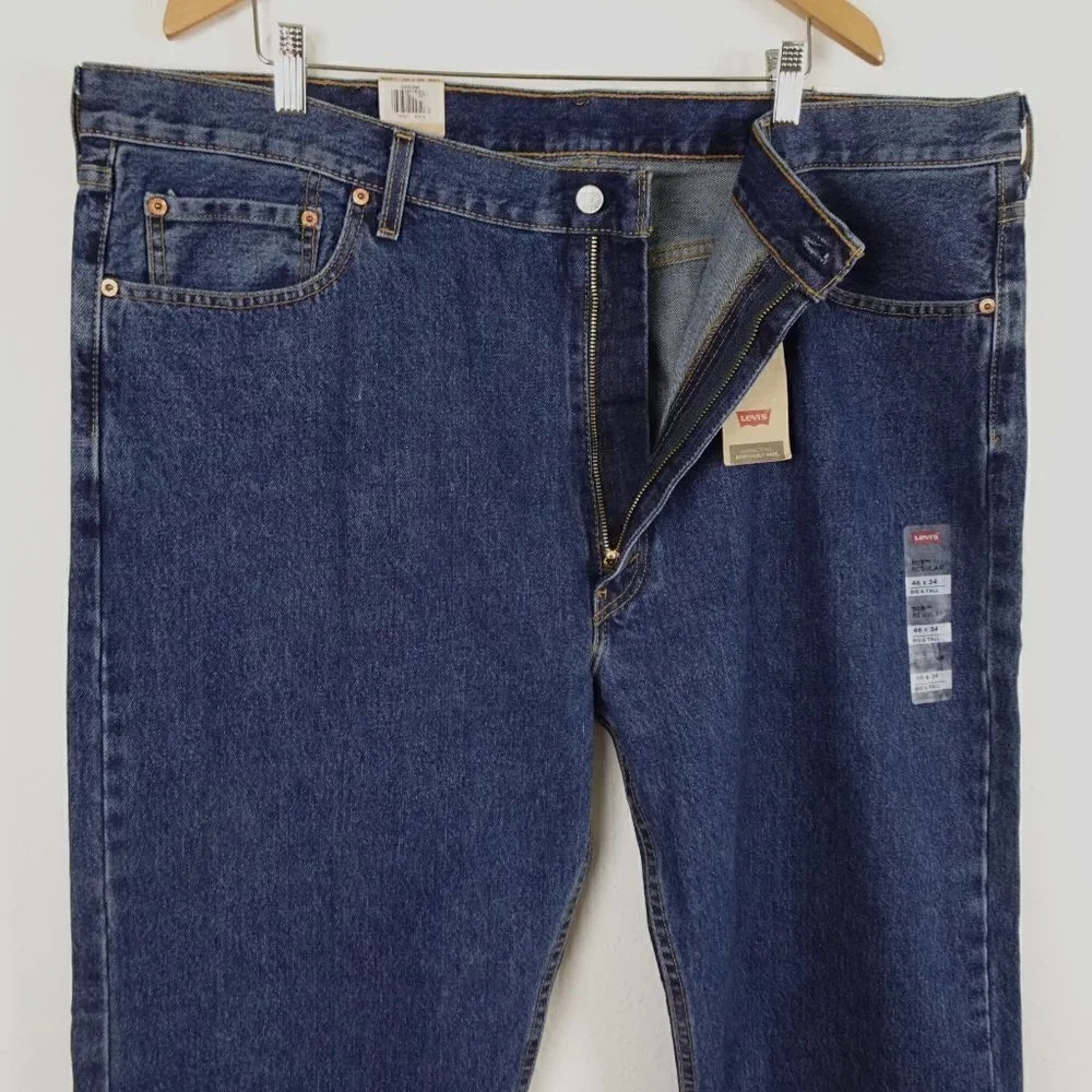 Levi's 505 Straight Leg Jeans Big Men's Size 46x34 Blue Denim Cotton
